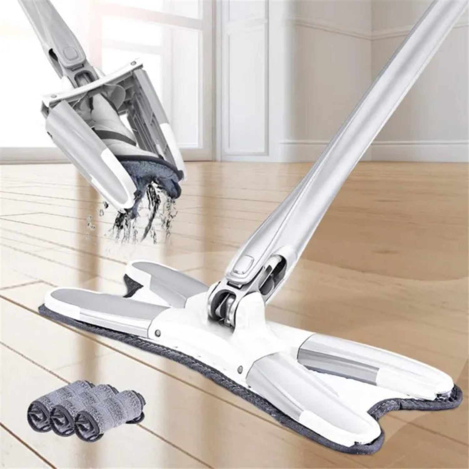 Zidello Aurora X-Shape Rotating Microfiber Floor Mop – Self-Wringing